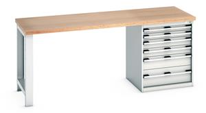 840mm High Benches Work Bench 2000x750x840mm with MPX Top and 6 Drawer Cabinet